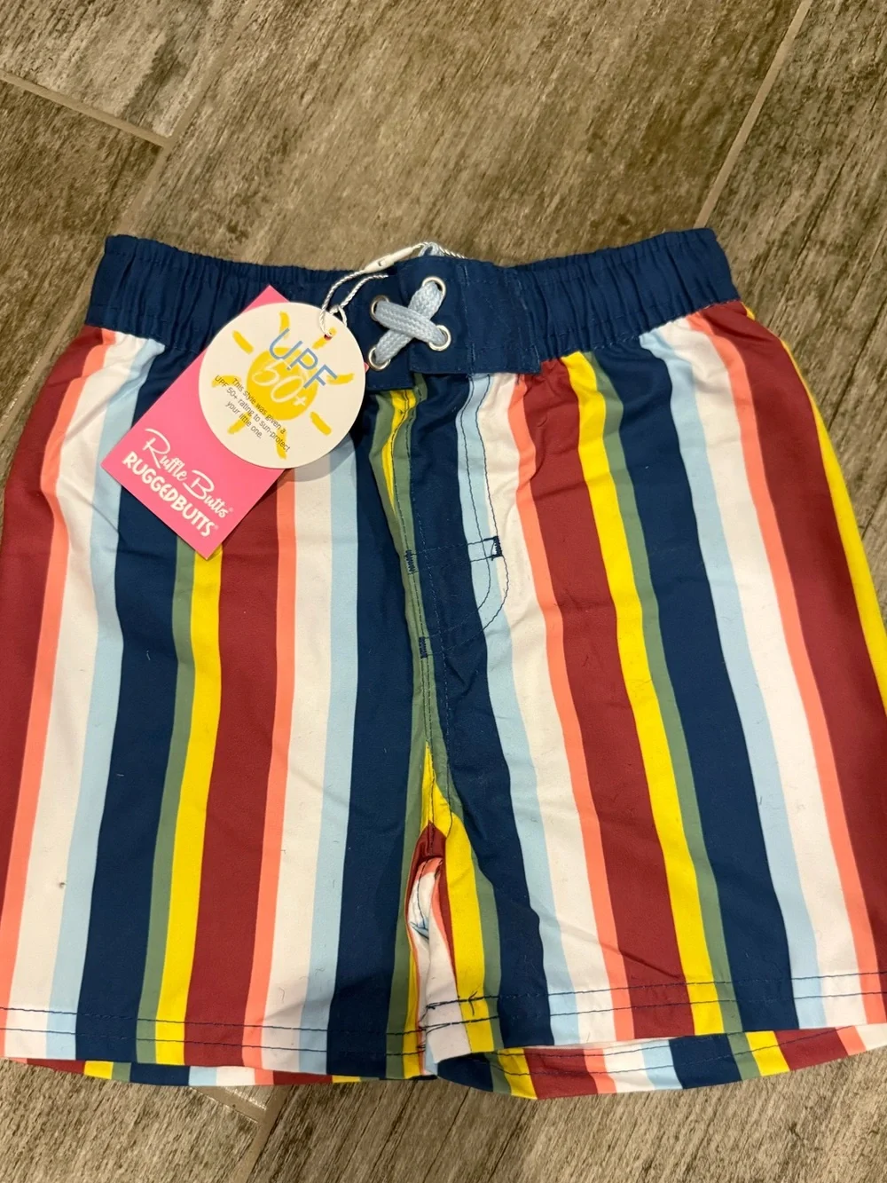 Ruggedbutts Toddler Stripe Swim Shorts - Blue/Red/Yellow - 3T